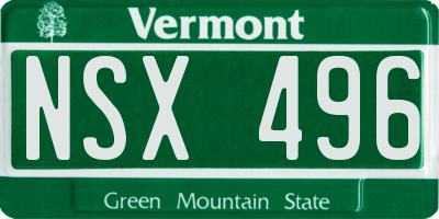VT license plate NSX496