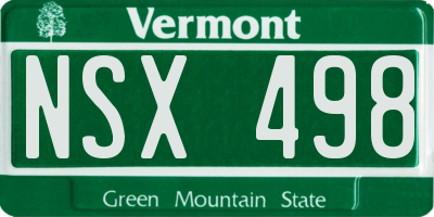 VT license plate NSX498