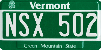 VT license plate NSX502