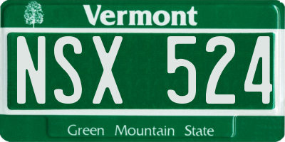 VT license plate NSX524