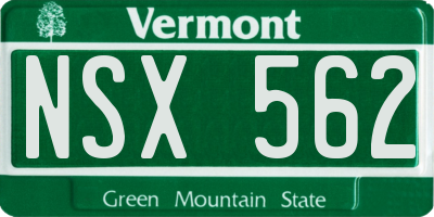 VT license plate NSX562