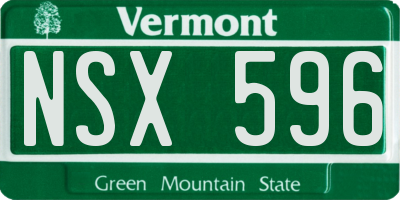 VT license plate NSX596