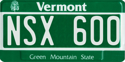 VT license plate NSX600