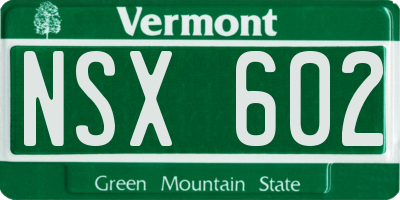 VT license plate NSX602