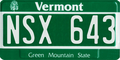 VT license plate NSX643