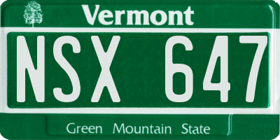 VT license plate NSX647