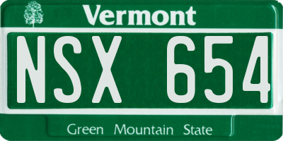 VT license plate NSX654