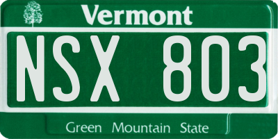 VT license plate NSX803