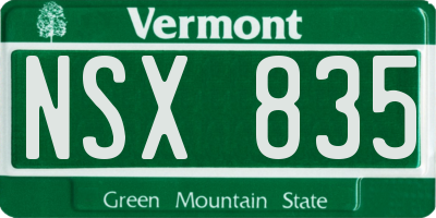 VT license plate NSX835