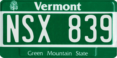 VT license plate NSX839