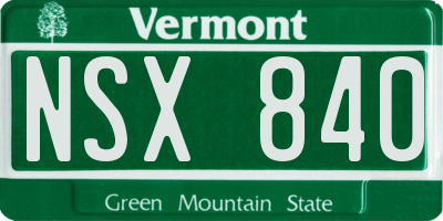VT license plate NSX840