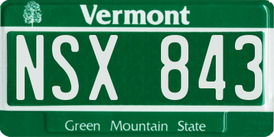 VT license plate NSX843