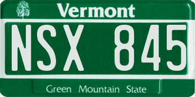 VT license plate NSX845