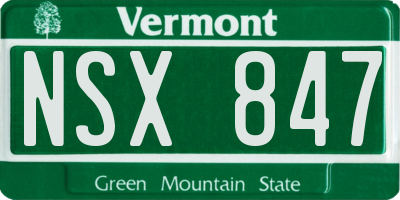 VT license plate NSX847