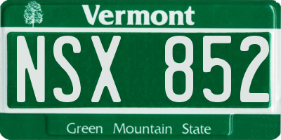 VT license plate NSX852