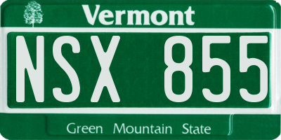 VT license plate NSX855