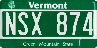 VT license plate NSX874