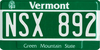 VT license plate NSX892