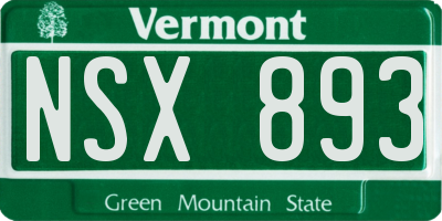VT license plate NSX893