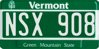 VT license plate NSX908