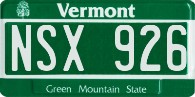 VT license plate NSX926