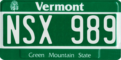 VT license plate NSX989