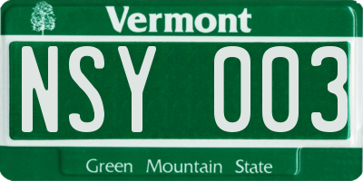 VT license plate NSY003