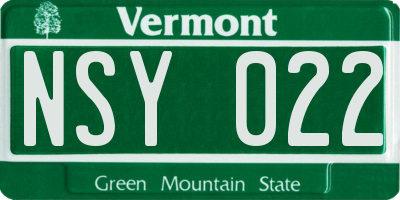 VT license plate NSY022
