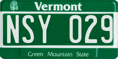 VT license plate NSY029