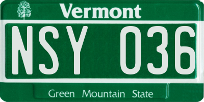 VT license plate NSY036