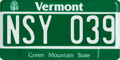 VT license plate NSY039