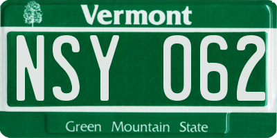 VT license plate NSY062