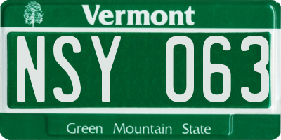VT license plate NSY063