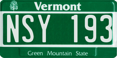 VT license plate NSY193