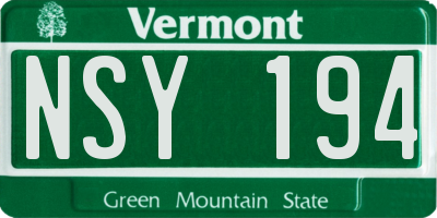 VT license plate NSY194