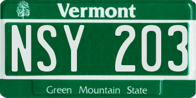 VT license plate NSY203
