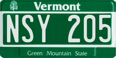VT license plate NSY205