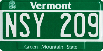 VT license plate NSY209