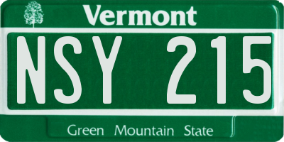 VT license plate NSY215