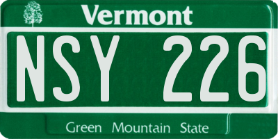 VT license plate NSY226