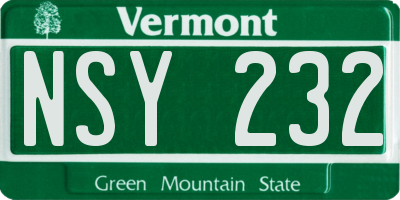 VT license plate NSY232