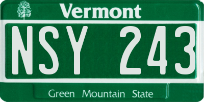 VT license plate NSY243