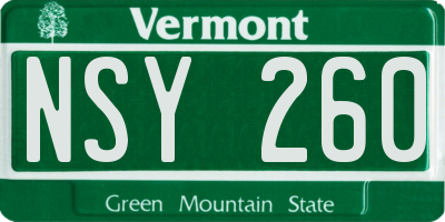 VT license plate NSY260