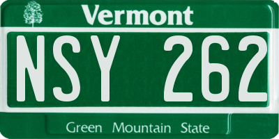 VT license plate NSY262