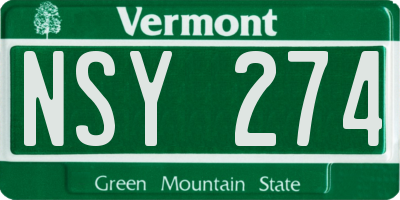 VT license plate NSY274