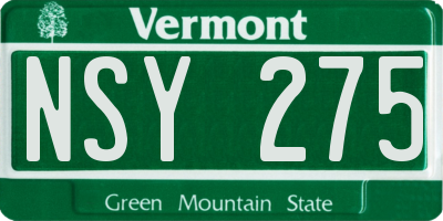 VT license plate NSY275