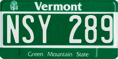 VT license plate NSY289
