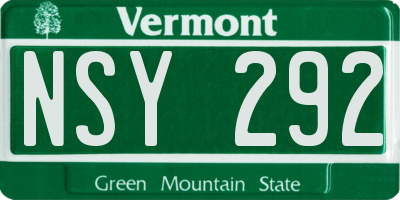 VT license plate NSY292