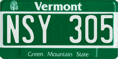 VT license plate NSY305
