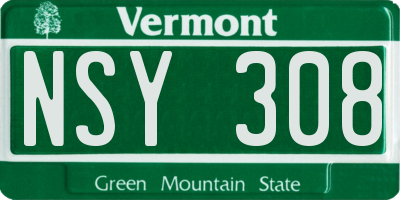 VT license plate NSY308